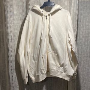 Women’s white 60%cotton 40% polyester with faux fur hood lining full zip up